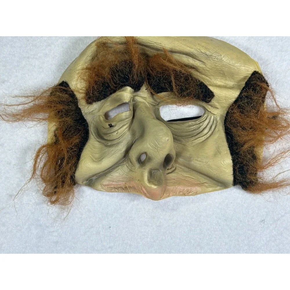 Vintage Halloween Mask Rubber Latex Old Man Witch Wizard Hag Creepy Hair Retro